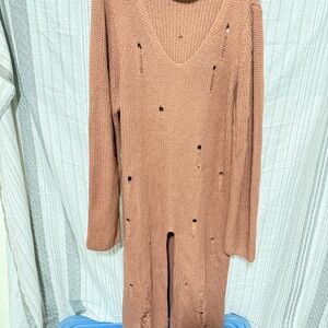 Elegant Long Sleeve Knit Dress in Brown